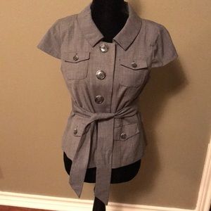 Ann Taylor Black Tiny Houndstooth Print Top 6P